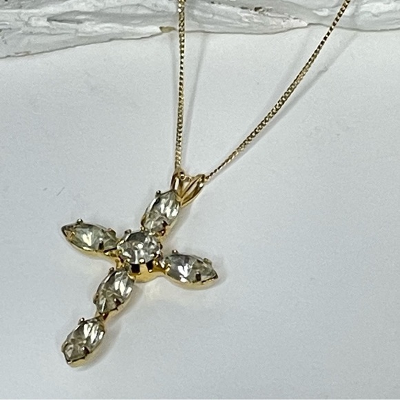 Vintage Gold Over Sterling Chain & Cross Pendant - Picture 1 of 10